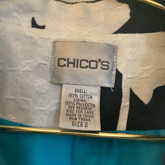 Chico's Black & White 3/4 Sleeve Blazer
Jacket Mandarin Collar Sz 2 or L - Picture 2 of 6